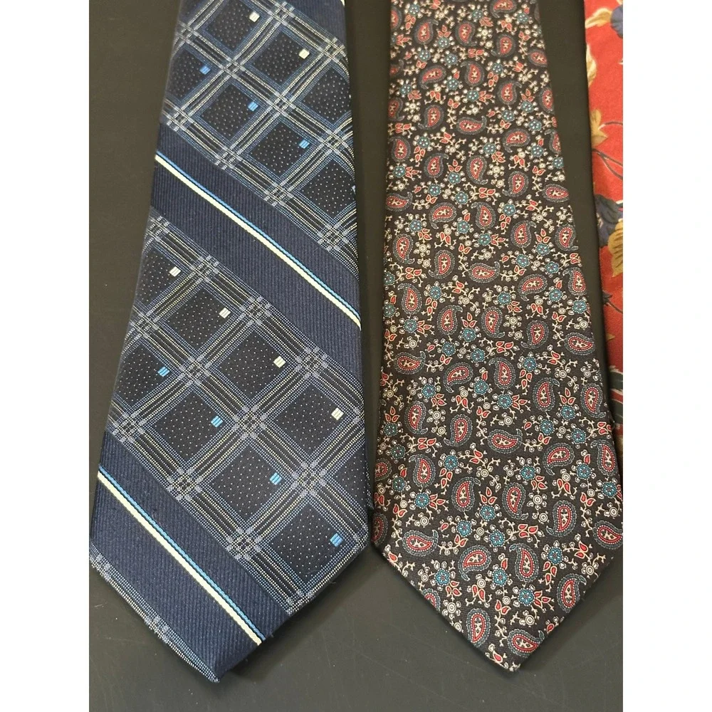 Christian Dior Monsieur Vintage Silk Tie Lot of 4 Paisley Floral Plaid Geometric - Picture 3 of 5
